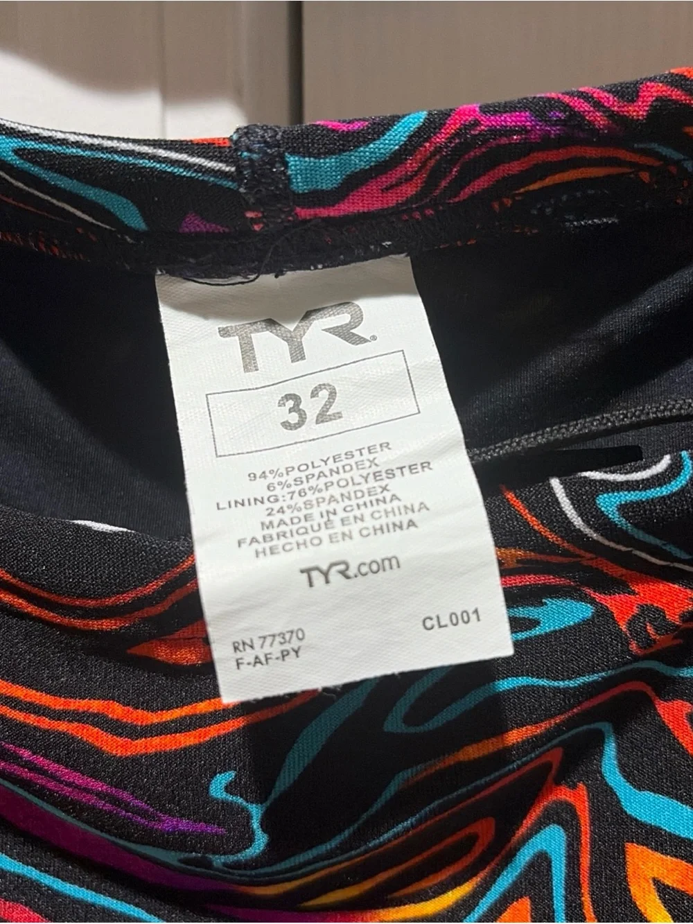 TYR Men's Multicolor Swirl-Print Swim Jammer - Black Waist Size 32